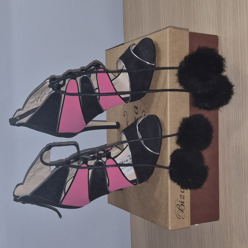 Catherine Malandrino Black and Pink Lace-Up Heels